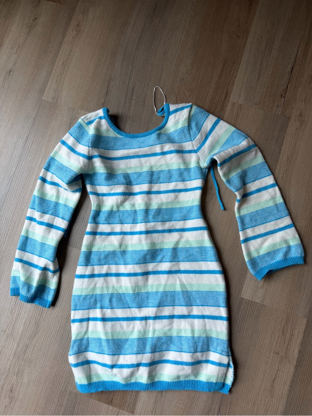 Princess Polly Striped Knit Sweater Dress in Aqua and White